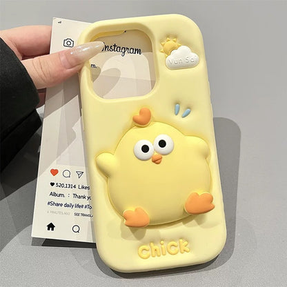 Lovely Chicken Fat Dundun Silicone Phone Case | Yellow Soft Chick - iPhone Case 13 14 15 16 17 Pro Promax