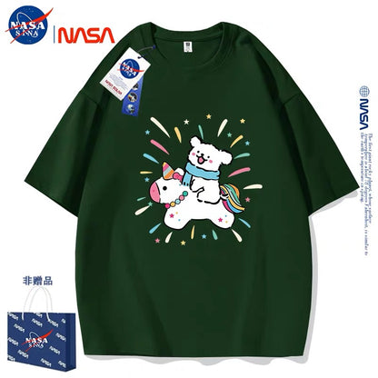 Cute Cartoon Doggie Maltese Puppy Style T-Shirt Series | Ride on Unicorn Part2 - Kawaii Fashion Items for Child & Adult Matching outfits for Parents and Children