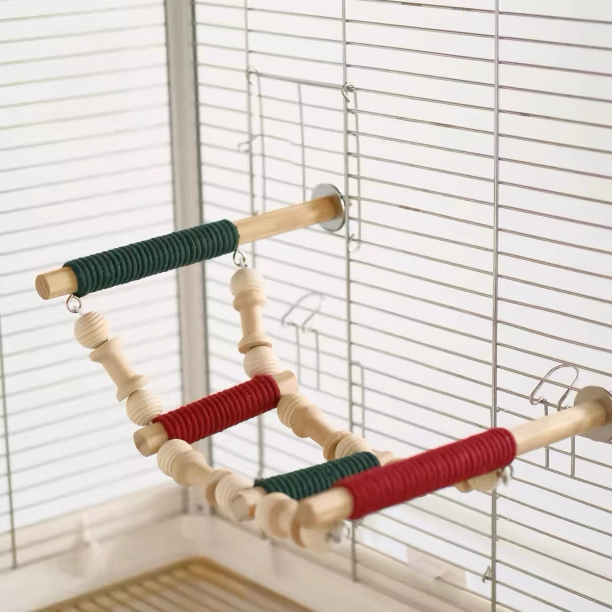 29x19cm 파스텔 & 내추럴 스타일 앵무새 놀이용 등반 사다리 (스탠드 포함) | 6종 컬러 - 앵무새 장난감 걸이형 수제 새 장난감 유기농 새장 액세서리