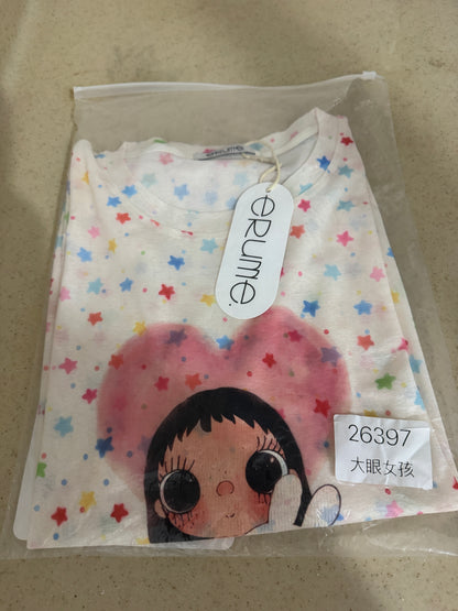 Korean Fashion Cute Animals Style Long-sleeved Sun Protection T-Shirt Series | Little Girl Yuk with Rabbit and Rainbow Stars & Heart - Kawaii Fashion Items