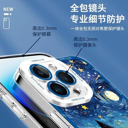 Black Cat with Starry Sky Oil Drawing Style | 8 Styles - iPhone Case PLUS SE2 XS XR X 11 12 13 14 15 16 16e 17 17e Pro Promax 12mini 13mini