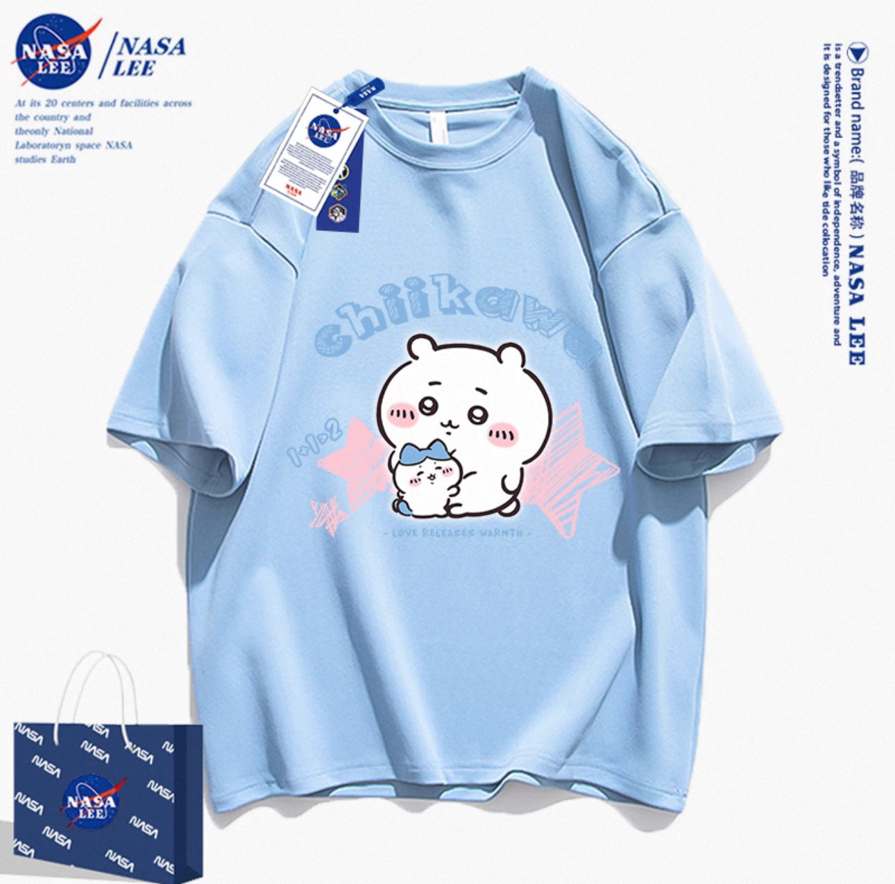 Japanese Cartoon ChiiKawa Casual Style T-Shirt Series | Big Chiikawa with Small Hachiware - Kawaii Fashion Items
