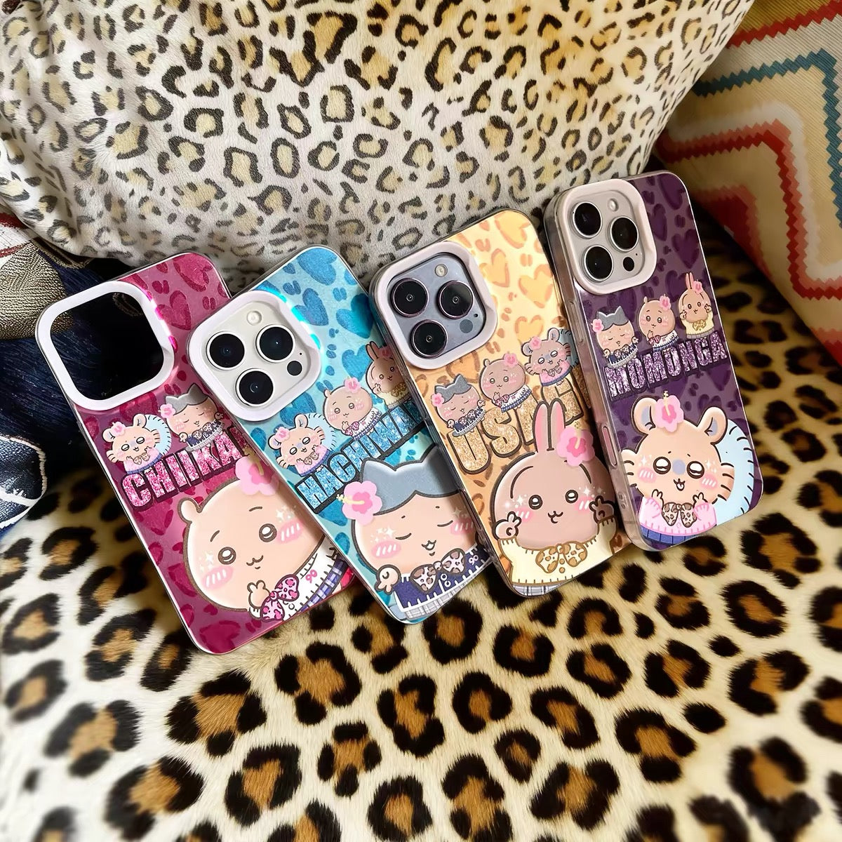 Japanese Cartoon ChiiKawa X 9090 Shibuya Gyaru Laser Case | Tanned Skin Chiikawa Hachiware Usagi Momonga - iPhone Case 11 12 13 14 15 16 16e 17 17e Pro Promax