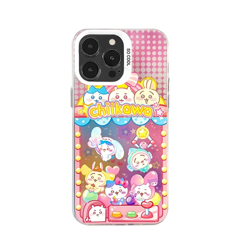Japanese Cartoon ChiiKawa | Laser Doll Clip Machine Sanrio Friends Chiikawa Hachiware Usagi Momonga Shisa Crab - iPhone Case 11 12 13 14 15 16 Pro Promax WinnieTheBirds Toy Shop