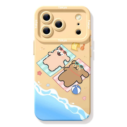 Cute Cartoon Doggie Maltese Puppy Silicon Phone Case | Sunshine on Beach with Strap - iPhone Case PLUS SE2 XS XR X 11 12 13 14 15 16 16e 17 17e Pro Promax 12mini 13mini