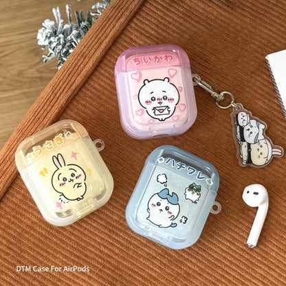 Japanese Cartoon ChiiKawa Lovely Day | Chiikawa Hachiware Usagi Pink Blue Yellow with Keychain - AirPods AirPodsPro AirPods3 AirPods4 Case