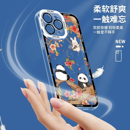 Cute Animal Panda | Chinese Ink Painting Black Version - iPhone Case PLUS SE2 XS XR X 11 12 13 14 15 16 16e 17 17e Pro Promax 12mini 13mini