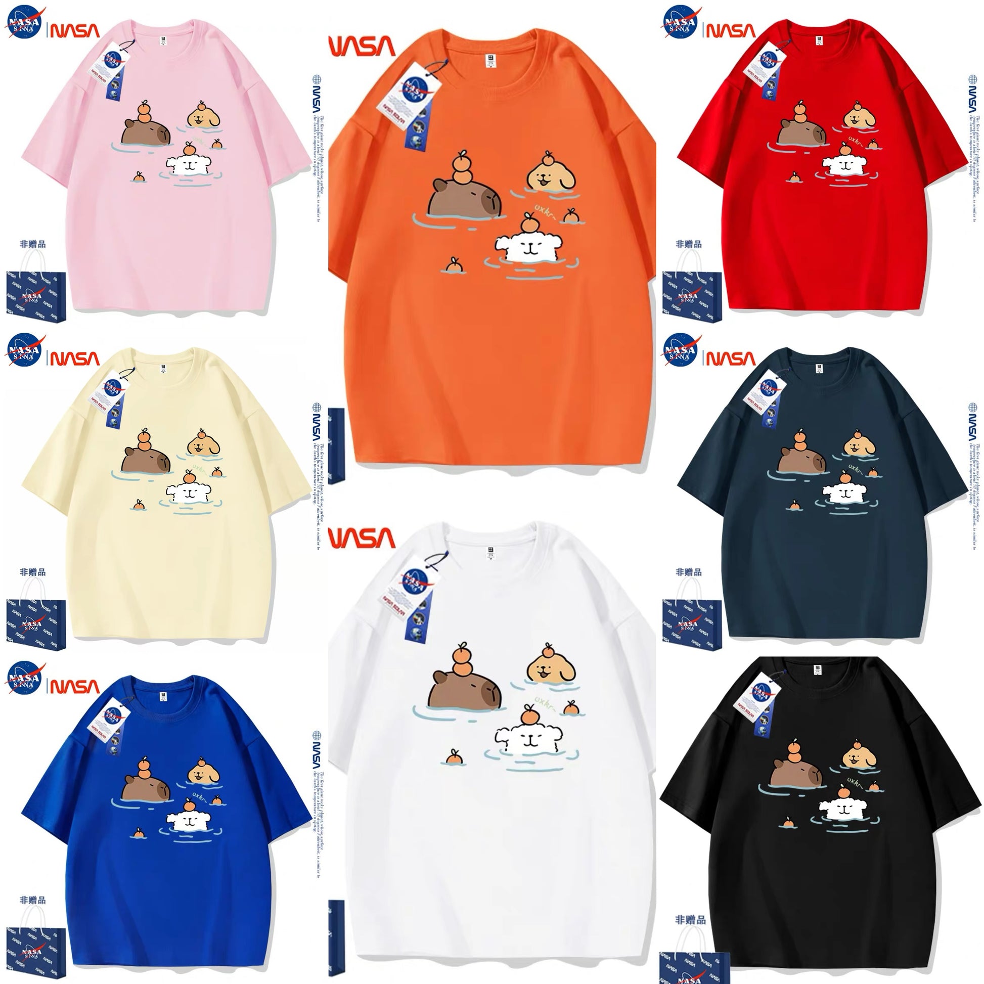 Cute Cartoon Doggie Maltese Puppy Style T-Shirt Series | Maltese Hot Spring with Capybara Part1 - Kawaii Fashion Items for Child & Adult