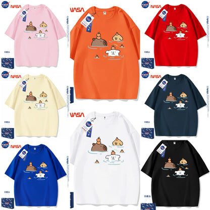 Cute Cartoon Doggie Maltese Puppy Style T-Shirt Series | Maltese Hot Spring with Capybara Part1 - Kawaii Fashion Items for Child & Adult