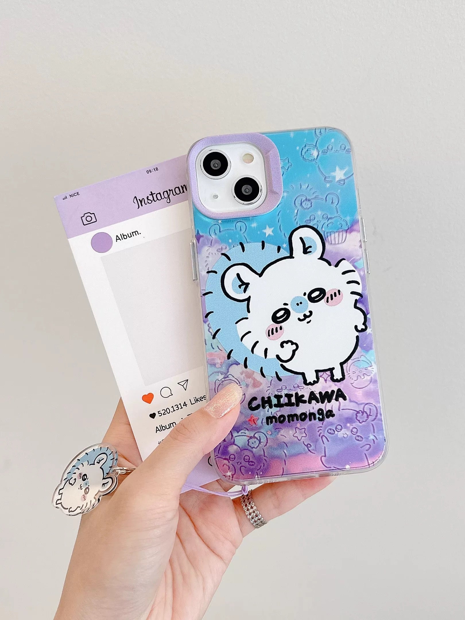 Japanese Cartoon iPhone Case with Strap | Laser Outing ChiiKawa Hachiware Usagi Momonga - iPhone CasePhone Case  7 8 PLUS SE2 XS XR X 11 12 13 14 15 16 Pro Promax 12mini 13mini WinnieTheBirds Toy Shop