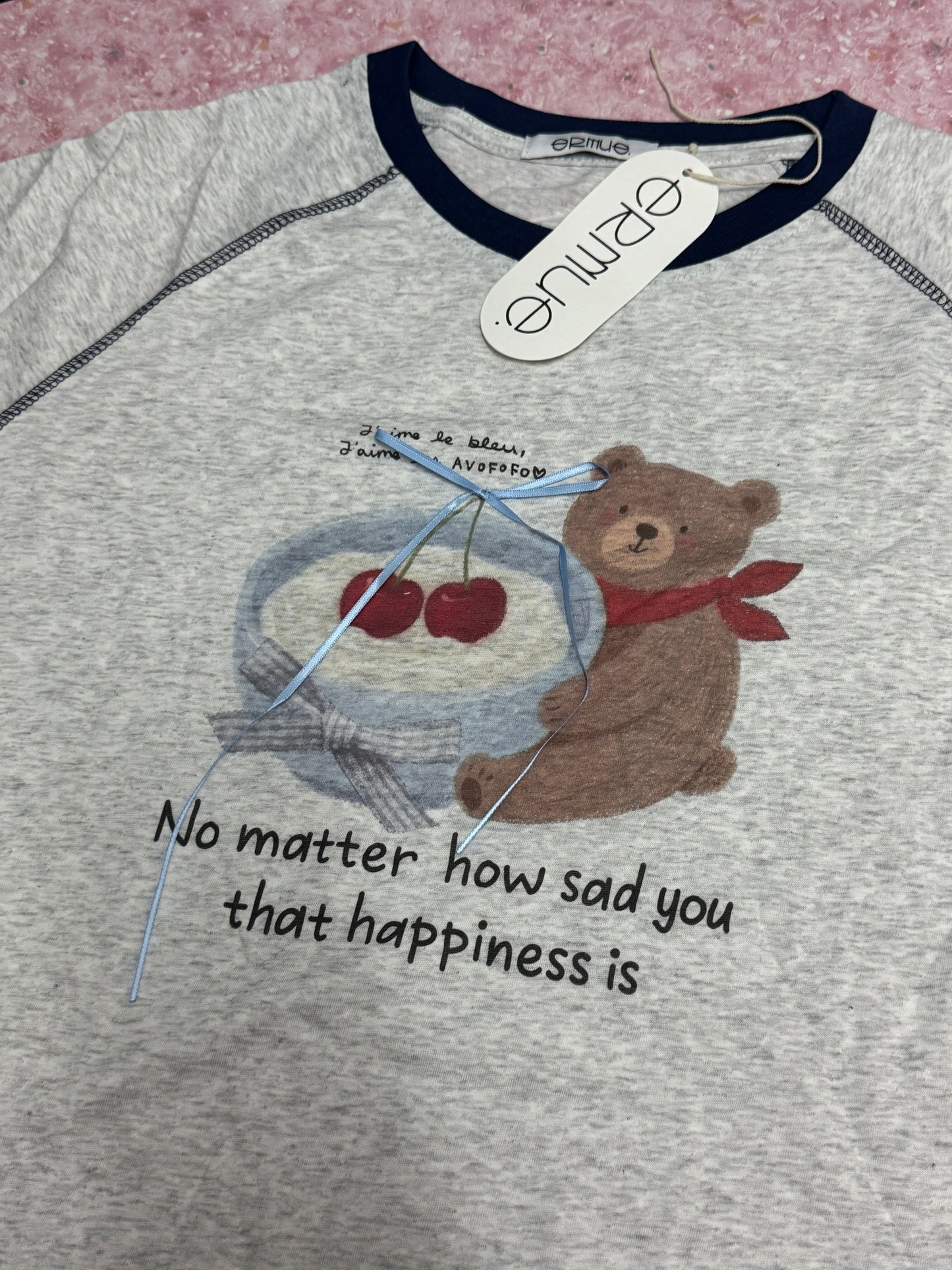 Korean Fashion Cute Animals Style T-Shirt Series | Yogurt Bear with Blue Line - Kawaii Fashion Items