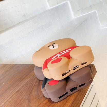 Line friends Big Brown Bear Silicone Phone Case | New York Brown - iPhone Case iPhone XS XR X 11 12 13 14 15 16 Pro Promax KawaiiGiftLand
