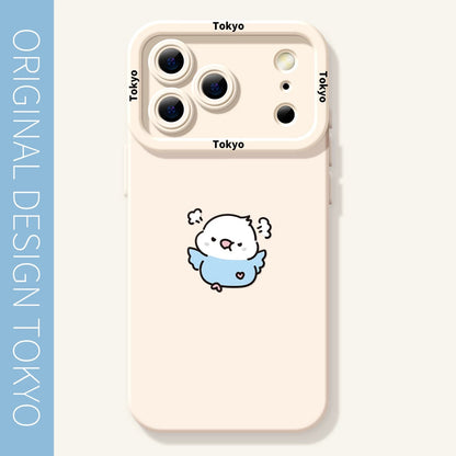 Lovely Simple Drawing White & Blue Budgie Silicon Phone Case | Anger Emo with Strap - iPhone Case PLUS SE2 XS XR X 11 12 13 14 15 16 16e 17 17e Pro Promax 12mini 13mini