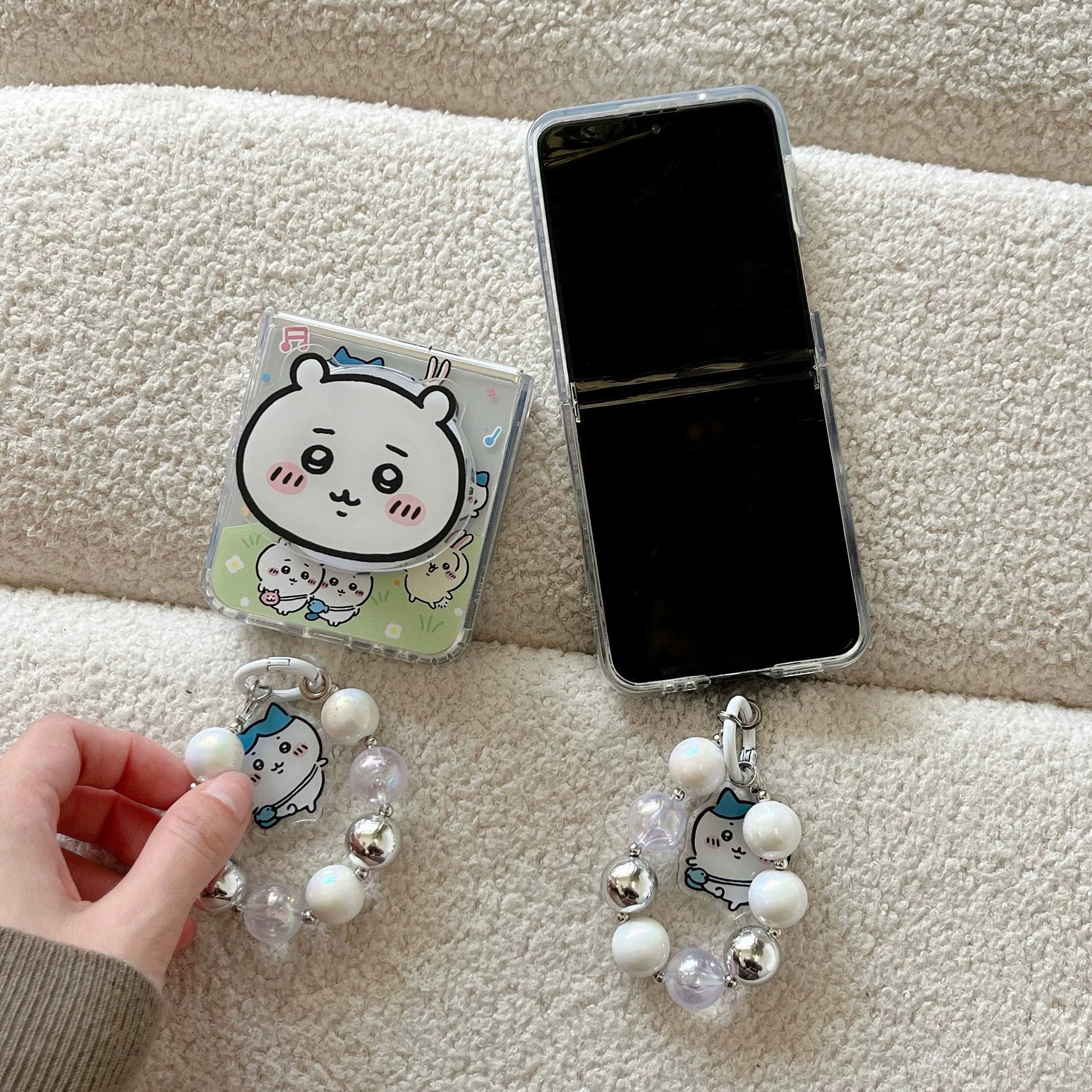 Cute Cartoon Magnetic Case with Phone Handle | Chiikawa Daily Outing - Phone Case Samsung Galaxy Z Flip 3 4 5 6 WinnieTheBirds Toy Shop