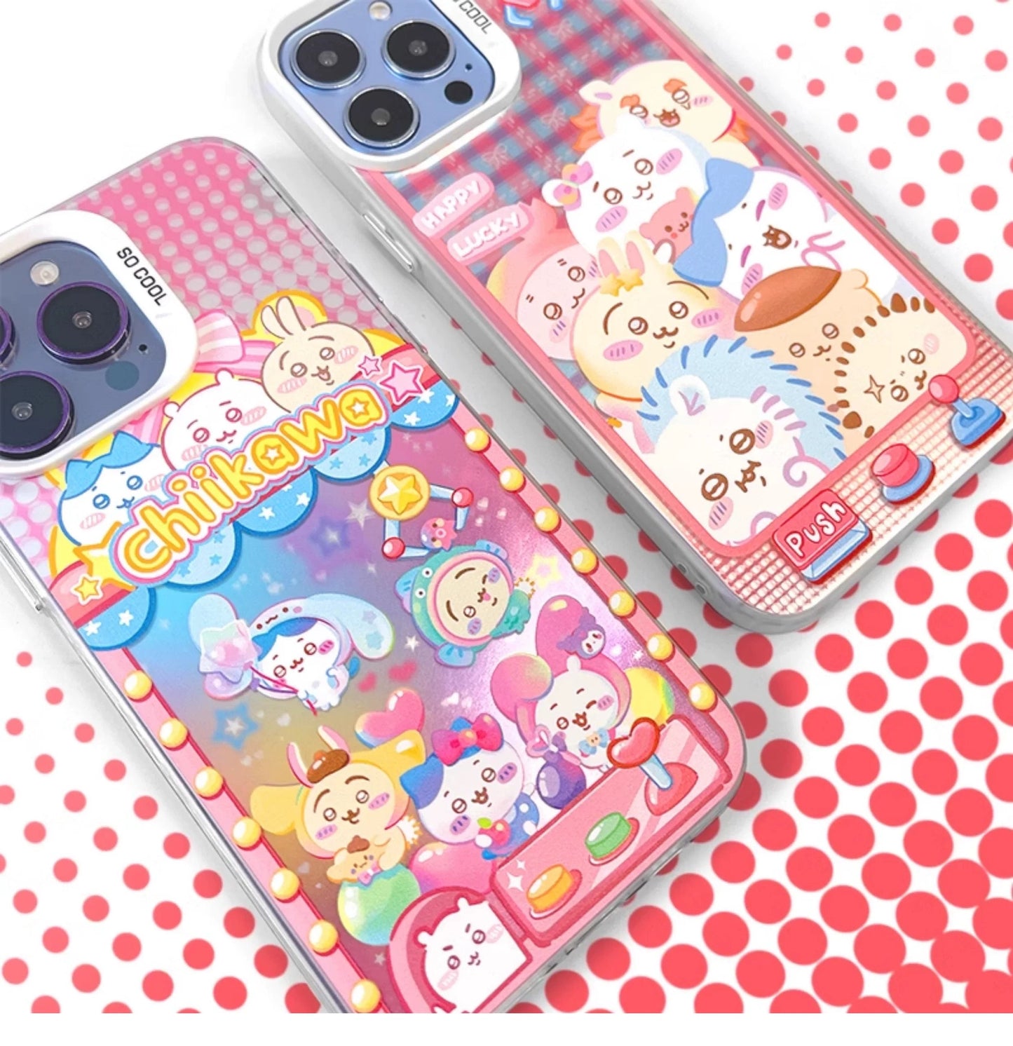 Japanese Cartoon ChiiKawa | Laser Doll Clip Machine Sanrio Friends Chiikawa Hachiware Usagi Momonga Shisa Crab - iPhone Case 11 12 13 14 15 16 Pro Promax WinnieTheBirds Toy Shop