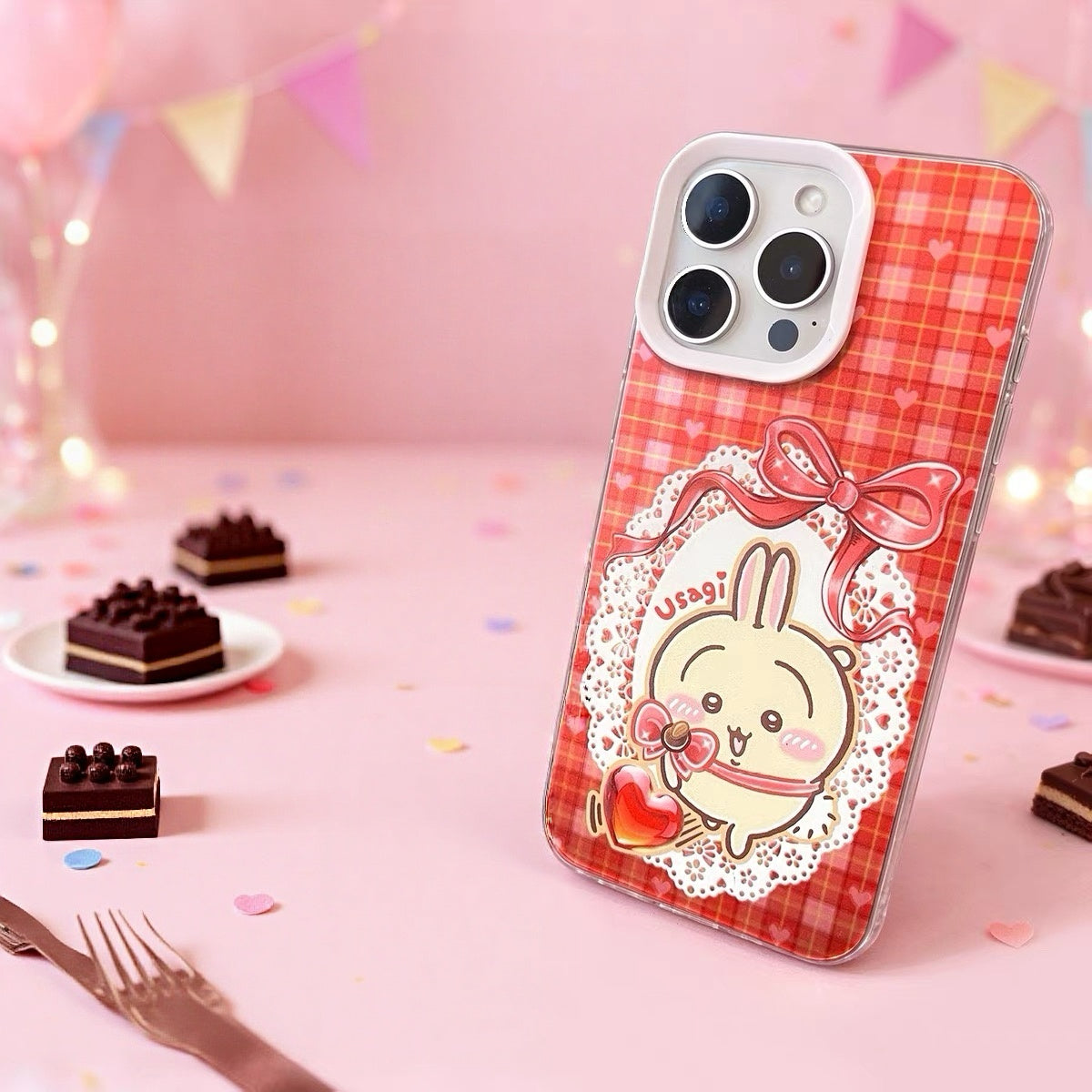 Japanese Cartoon ChiiKawa with Heart Chocolate Laser Case | Chiikawa Hachiware Usagi Momonga 4 Styles - Phone Case Samsung Galaxy S26 S25 S24 S23 S22 S21 FE Ultra Edge