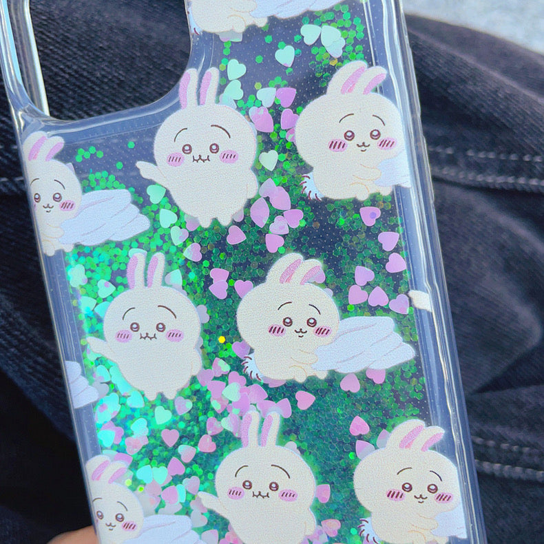 Japanese Cartoon Chiikawa Kawaii FullScreen | ChiiKawa Hachiware Usagi Glitter QuickSand iPhone Case 6 7 8 PLUS SE2 XS XR X 11 12 13 14 15 16 Pro Promax 12mini 13mini WinnieTheBirds Toy Shop