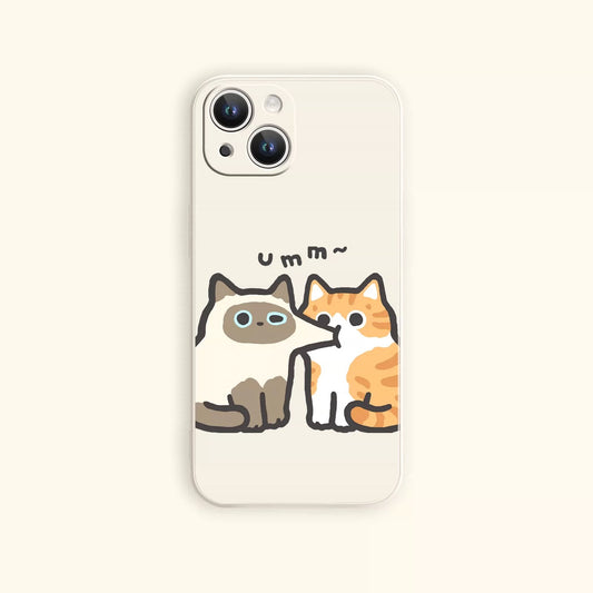Lovely Cat Simple Drawing Couple Silicon Phone Case | Orange Siamese Cat Eat? Kiss Face - Phone Case Samsung Galaxy S26 S25 S24 S23 S22 S21 FE Ultra Edge