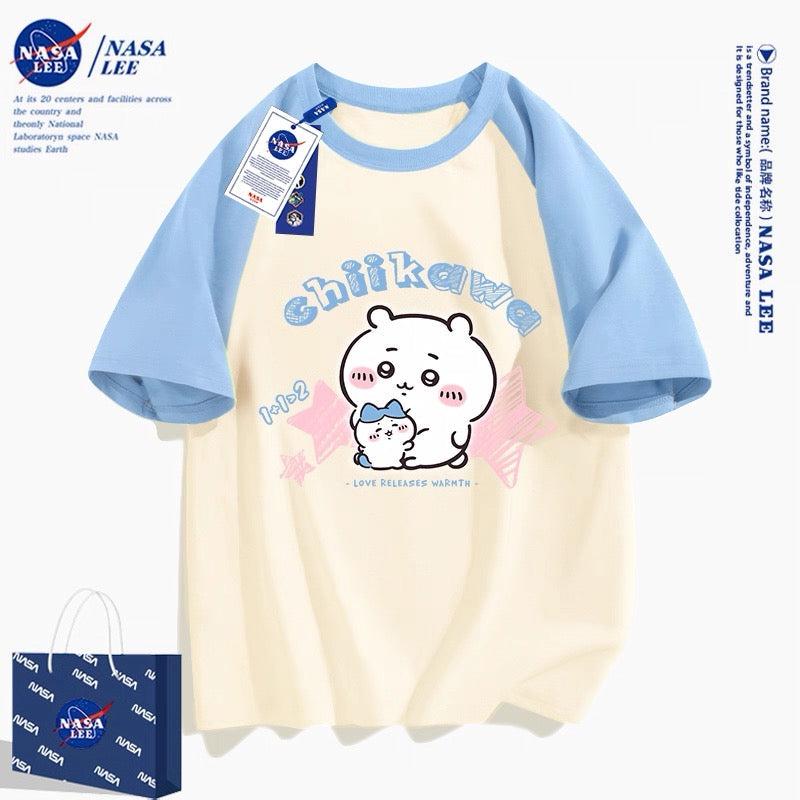 Japanese Cartoon ChiiKawa Casual Style T-Shirt Series | Big Chiikawa with Small Hachiware - Kawaii Fashion Items