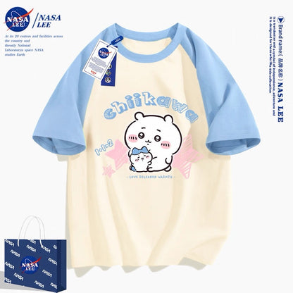 Japanese Cartoon ChiiKawa Casual Style T-Shirt Series | Big Chiikawa with Small Hachiware - Kawaii Fashion Items