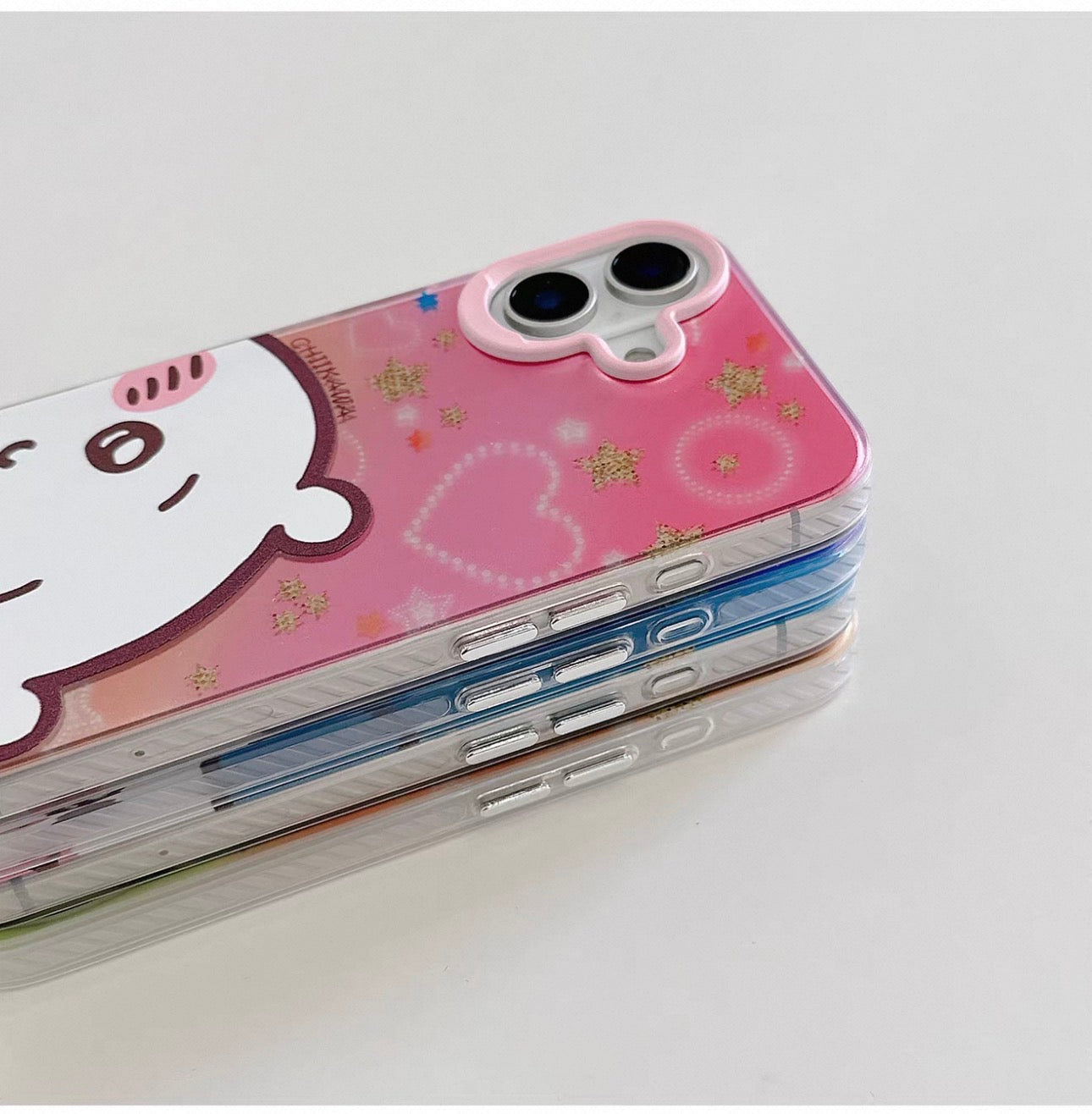 Japanese Cartoon ChiiKawa Laser Phone Case | Golden Stars with Light Heart ChiiKawa Hachiware Usagi Momonga - iPhone Case PLUS SE2 11 12 13 14 15 16 16e 17 17e Pro Promax 12mini 13mini
