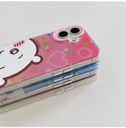 Japanese Cartoon ChiiKawa Laser Phone Case | Golden Stars with Light Heart ChiiKawa Hachiware Usagi Momonga - iPhone Case PLUS SE2 11 12 13 14 15 16 16e 17 17e Pro Promax 12mini 13mini