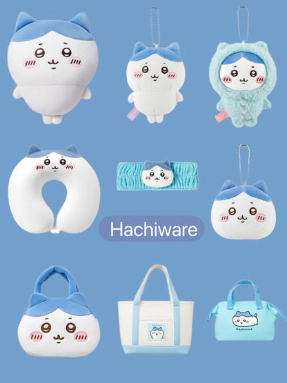 ChiiKawa X Miniso | Hachiware Full Set 9pcs items Mini Plush Doll Keychain Headband Neck Pillow Bag - Kawaii items Room Decoration doll  WinnieTheBirds Toy Shop