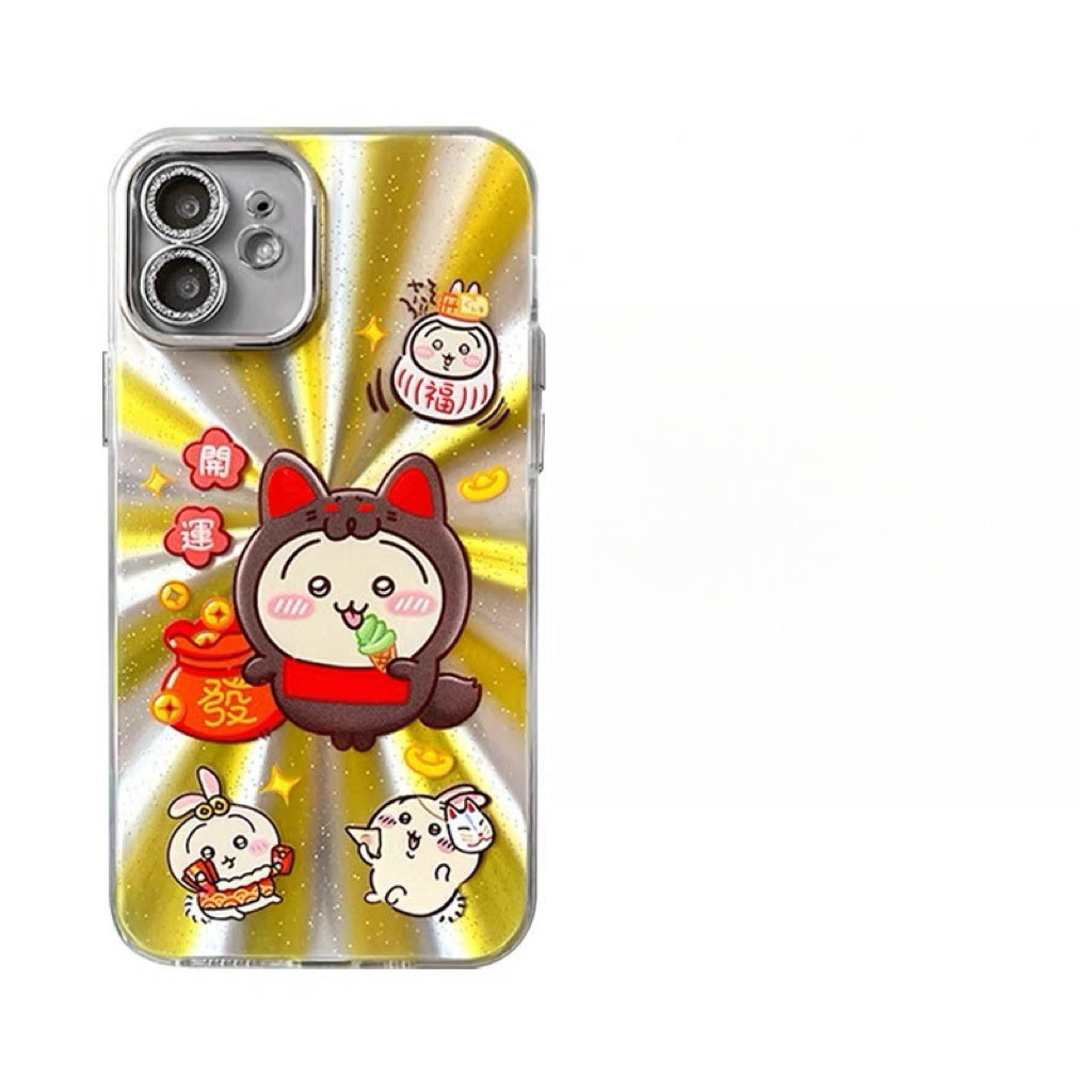Japanese Cartoon ChiiKawa Folklore Kitsune Gold Laser Case | ChiiKawa Hachiware Usagi Momonga - Phone Case Samsung Galaxy S26 S25 S24 S23 S22 S21 FE Ultra Edge