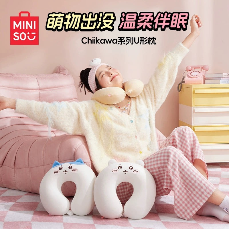 ChiiKawa X Miniso | ChiiKawa Hachiware Usagi Neck Pillow - Airplane Pillow Kawaii items Room Decoration  WinnieTheBirds Toy Shop