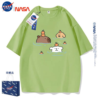 Cute Cartoon Doggie Maltese Puppy Style T-Shirt Series | Maltese Hot Spring with Capybara Part2 - Kawaii Fashion Items for Child & Adult