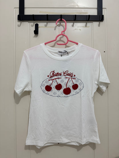 Korean Fashion Cute Fruits Style T-Shirt Series | Korea Girl Style Slim Cut Embroidery Cherry - Kawaii Fashion Items