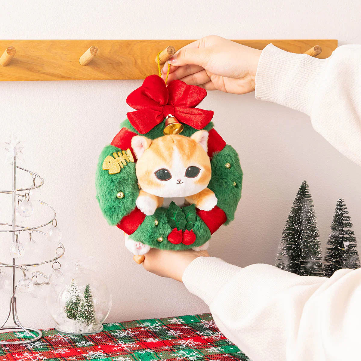 Japan Mofusand | Mofusand Cat In Christmas Wreath Plush Doll Keychain - Kawaii items Room Decoration Doll