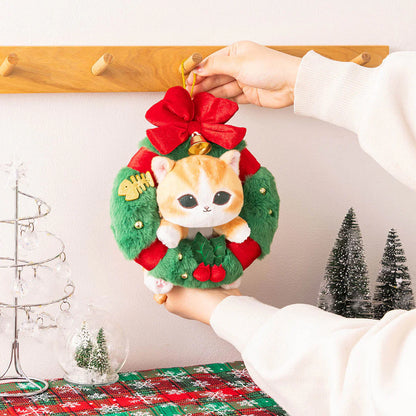 Japan Mofusand | Mofusand Cat In Christmas Wreath Plush Doll Keychain - Kawaii items Room Decoration Doll