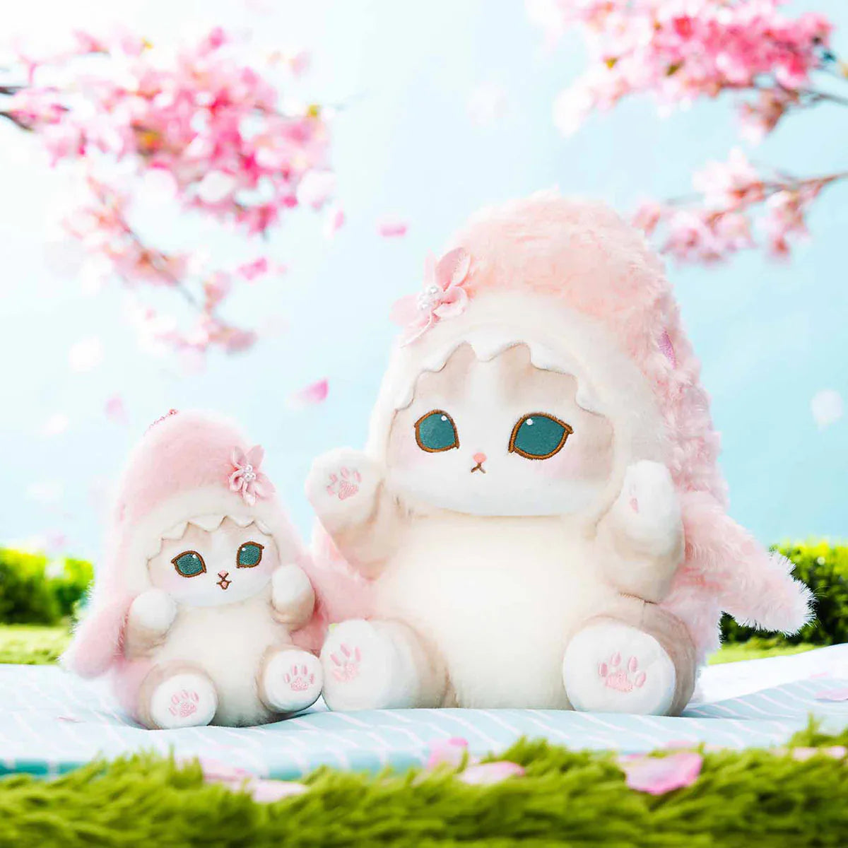 Japan Mofusand | Mofusand Cat Wearing Sakura Flower Shark Cute Plush Doll Keychain - Kawaii items Room Decoration Doll