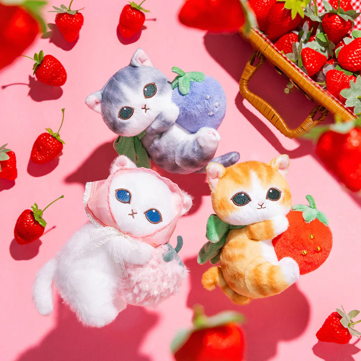 Japan Mofusand Merci Strawberry Series | Mofusand Cat Holding Strawberry Cute Plush Doll - Kawaii items Room Decoration Doll