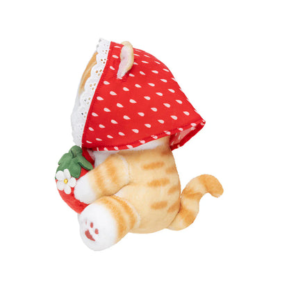 Japan Mofusand Merci Strawberry Series | Mofusand Cat Wearing Babushka Scarf Holding Strawberry Cute Plush Doll - Kawaii items Room Decoration Doll