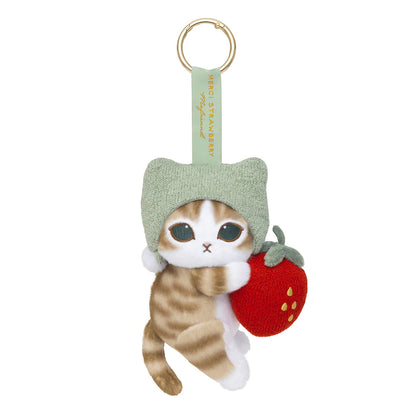 Japan Mofusand Strawberry Series | Mofusand Cat with Strawberry Hat Cute Plush Doll in Basket and Keychain - Kawaii items Room Decoration Doll