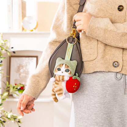Japan Mofusand Strawberry Series | Mofusand Cat with Strawberry Hat Cute Plush Doll in Basket and Keychain - Kawaii items Room Decoration Doll