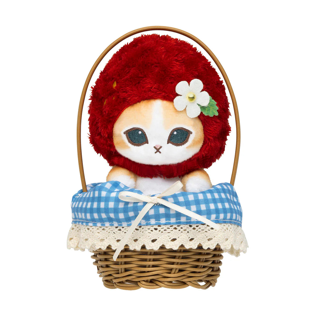 Japan Mofusand Strawberry Series | Mofusand Cat with Strawberry Hat Cute Plush Doll in Basket and Keychain - Kawaii items Room Decoration Doll