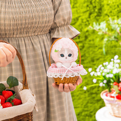 Japan Mofusand Strawberry Series | Mofusand Cat with Strawberry Hat Cute Plush Doll in Basket and Keychain - Kawaii items Room Decoration Doll