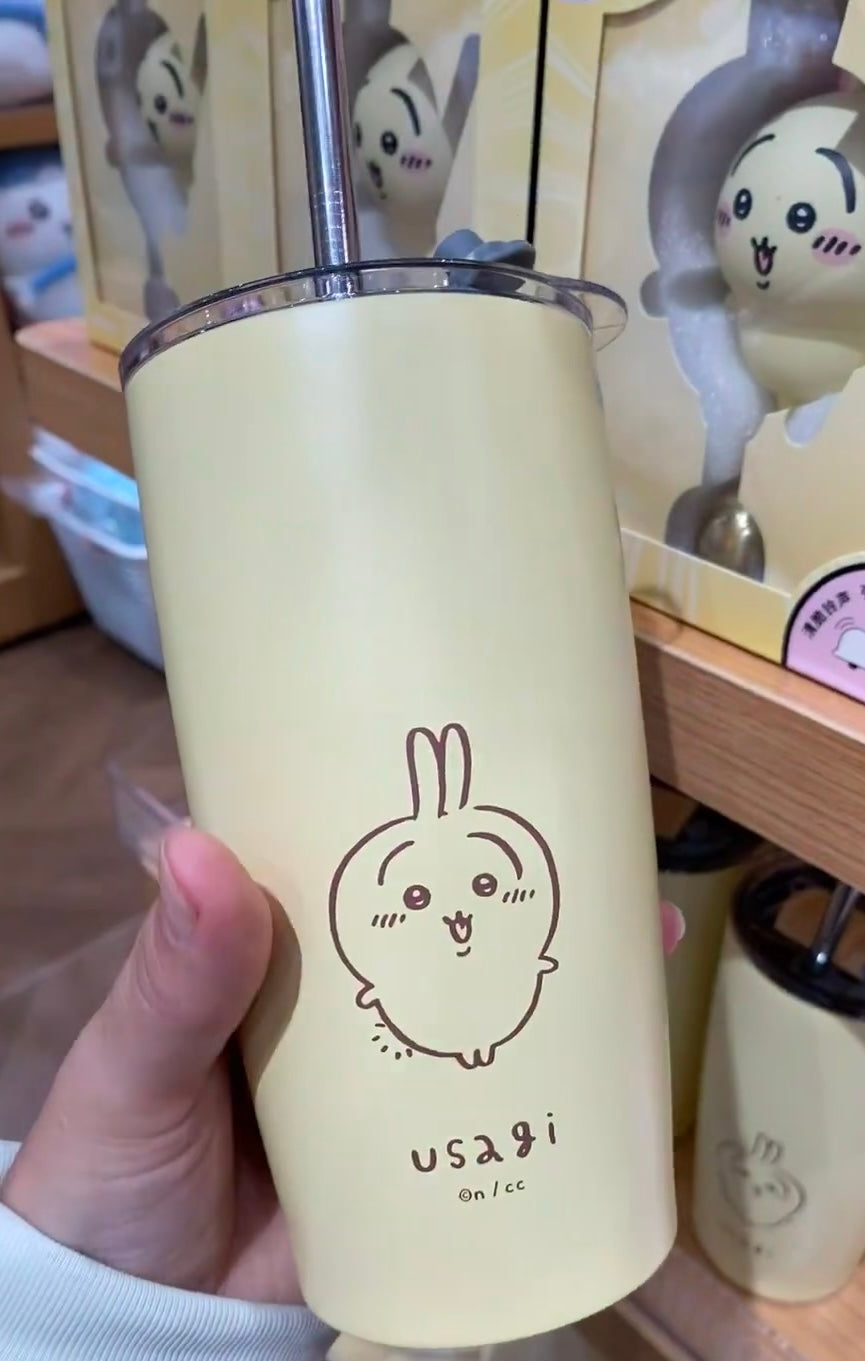 ChiiKawa X Miniso | ChiiKawa Hachiware Usagi Metal Water Cup With Straw - Kawaii Item Decoration  WinnieTheBirds Toy Shop