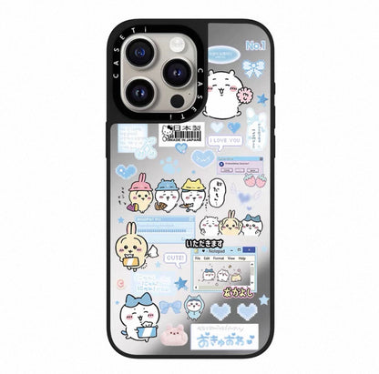 Japanese Cartoon ChiiKawa Transparent Black Frame & Mirror Phone Case | Fun Daily with Heart Version - iPhone Case 12 13 14 15 16 17 Pro Promax