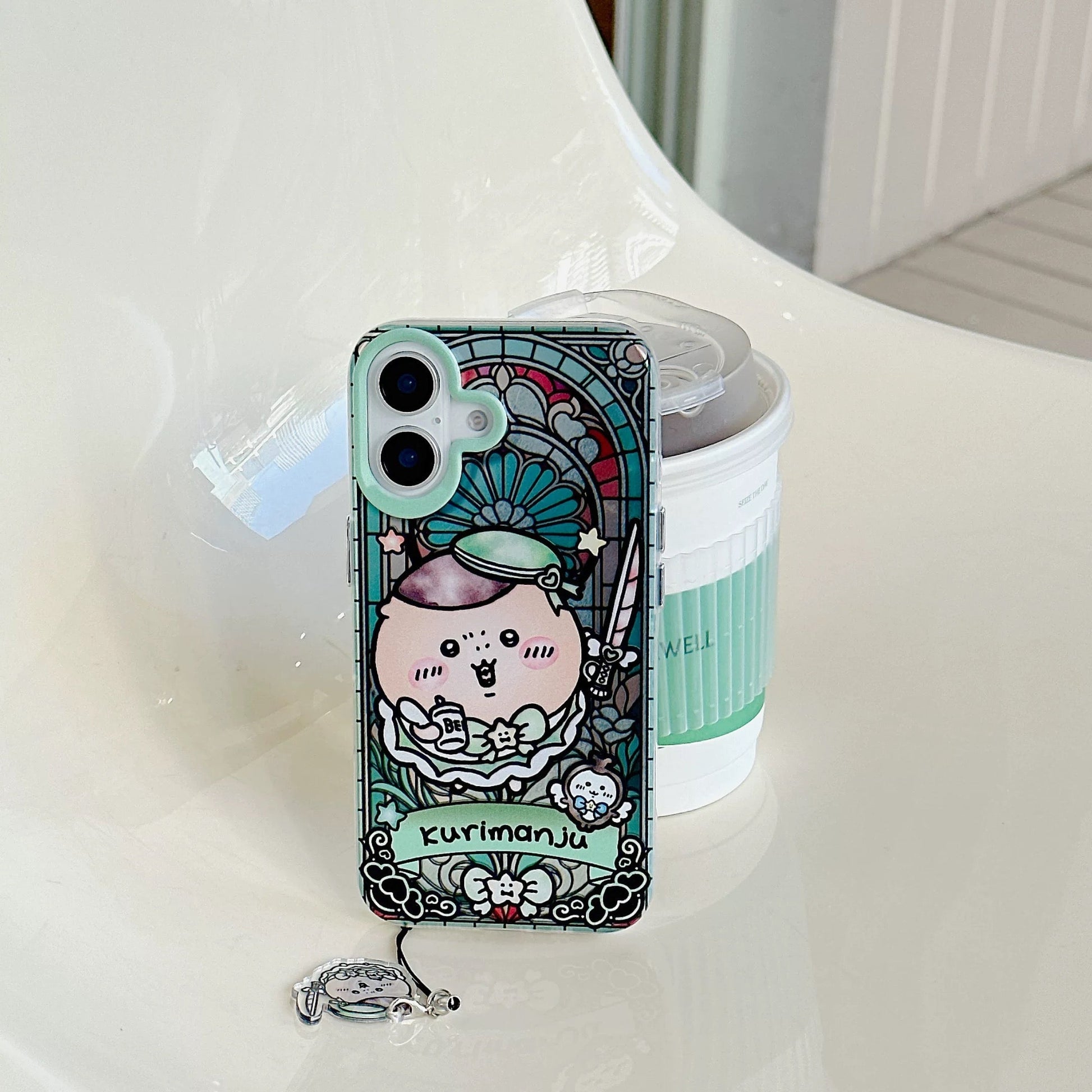 Japanese Cartoon iPhone Case with Strap | Laser Magical Girl with Glass Window Kurimanju Rakko Shisa Furuhonya Magic - iPhone Case 7 8 PLUS SE2 XS XR X 11 12 13 14 15 Pro Promax 12mini 13mini  WinnieTheBirds Toy Shop