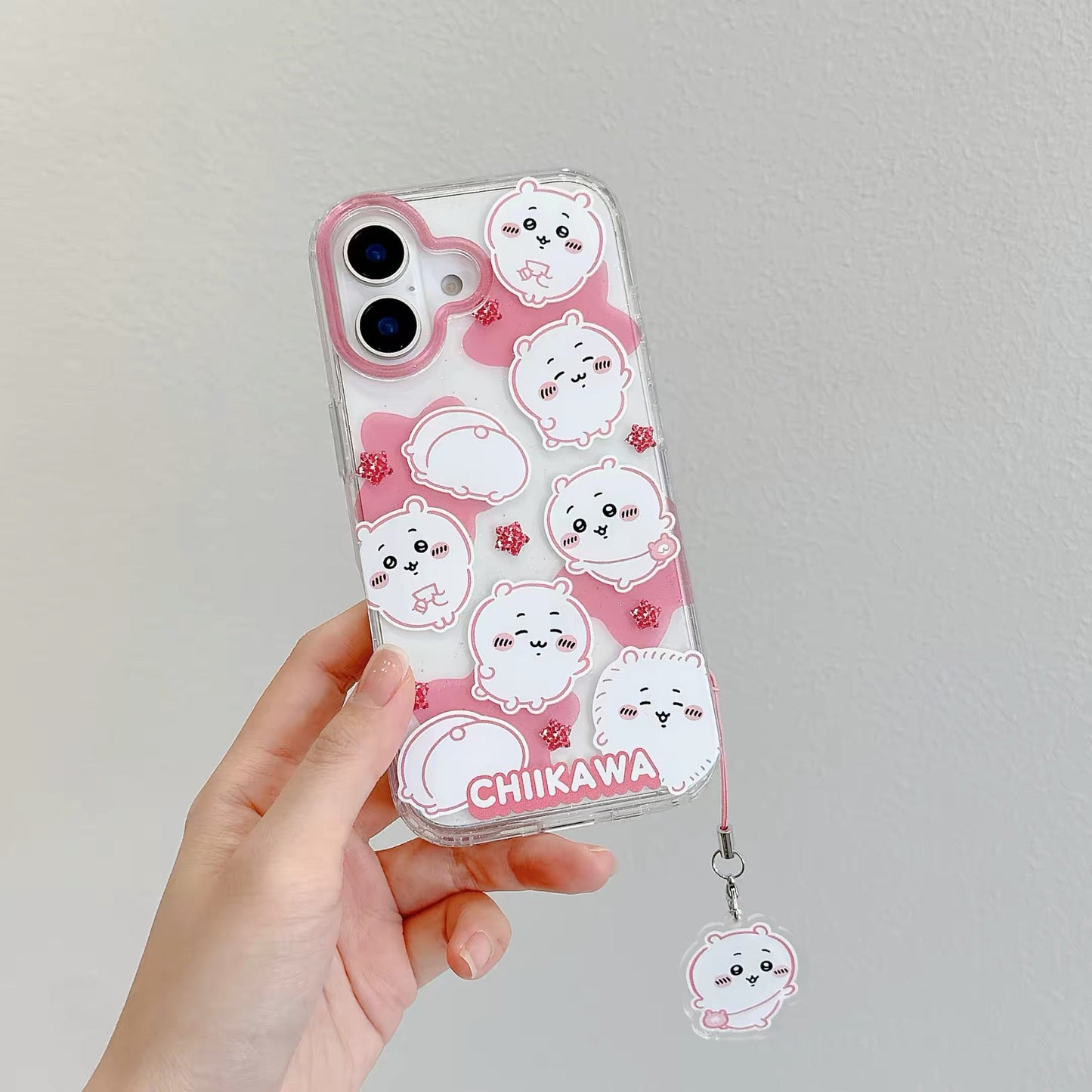 Japanese Cartoon ChiiKawa Gittler Colour Clear Case with Phone Strap | Full Emo Chiikawa Hachiware Usagi Momonga - Phone Case Samsung Galaxy S26 S25 S24 S23 S22 S21 FE Ultra Edge
