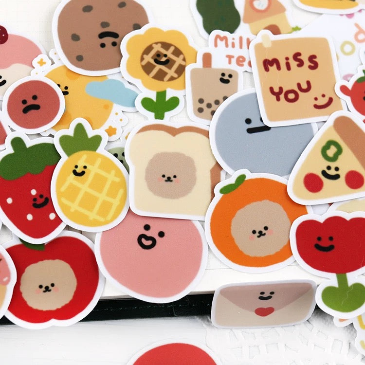 Set of 40 Pieces Cute Fruit Flower Foods Emoji - DIY Journal Craft Diary Art Scrapbook Laptop Luggage Decal Cute Animal Pack