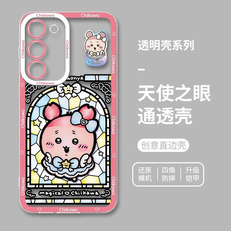 Japanese Cartoon Phone Case Magical Girl with Glass Window Clean Version | Chiikawa Hachiware Usagi Momonga Kurimanju Rakko Shisa Furuhonya - Phone Case Samsung Galaxy S26 S25 S24 S23 S22 S21 FE Ultra Edge