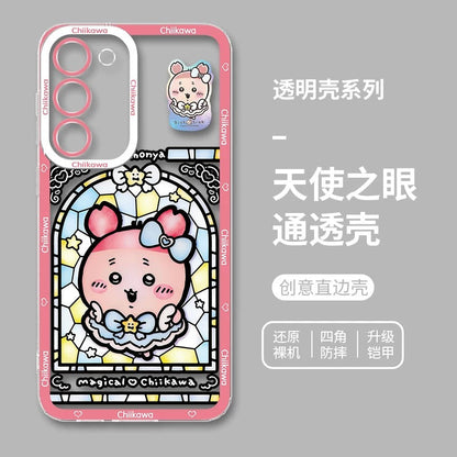 Japanese Cartoon Phone Case Magical Girl with Glass Window Clean Version | Chiikawa Hachiware Usagi Momonga Kurimanju Rakko Shisa Furuhonya - Phone Case Samsung Galaxy S26 S25 S24 S23 S22 S21 FE Ultra Edge