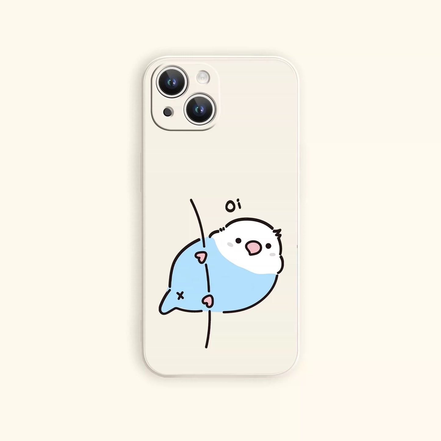 Lovely Simple Drawing White & Blue Budgie Silicon Phone Case | Oi & Hi White & Black - iPhone Case PLUS SE2 XS XR X 11 12 13 14 15 16 16e 17 17e Pro Promax 12mini 13mini