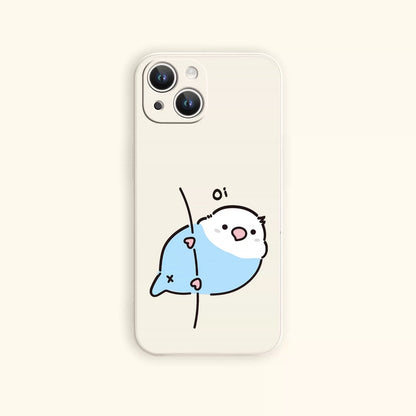 Lovely Simple Drawing White & Blue Budgie Silicon Phone Case | Oi & Hi White & Black - iPhone Case PLUS SE2 XS XR X 11 12 13 14 15 16 16e 17 17e Pro Promax 12mini 13mini