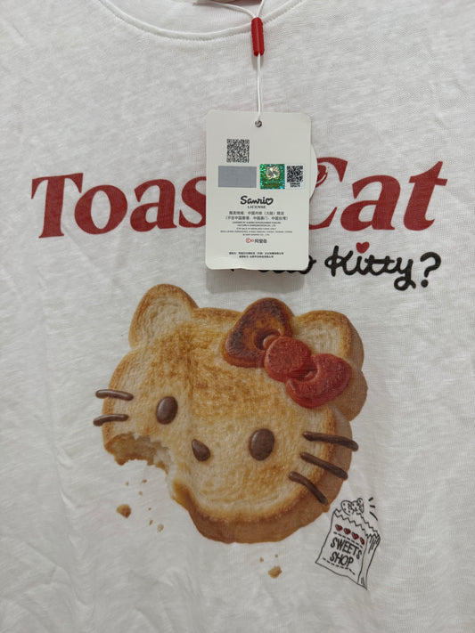 韓国ファッション かわいい漫画風 Tシャツシリーズ | トースト猫 ハローキティ - カワイイファッションアイテム